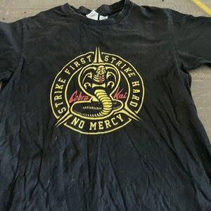 Cobra Kai Shirt Black Yellow Snake Strike First Hard No Mercy Karate Adult M dc7
